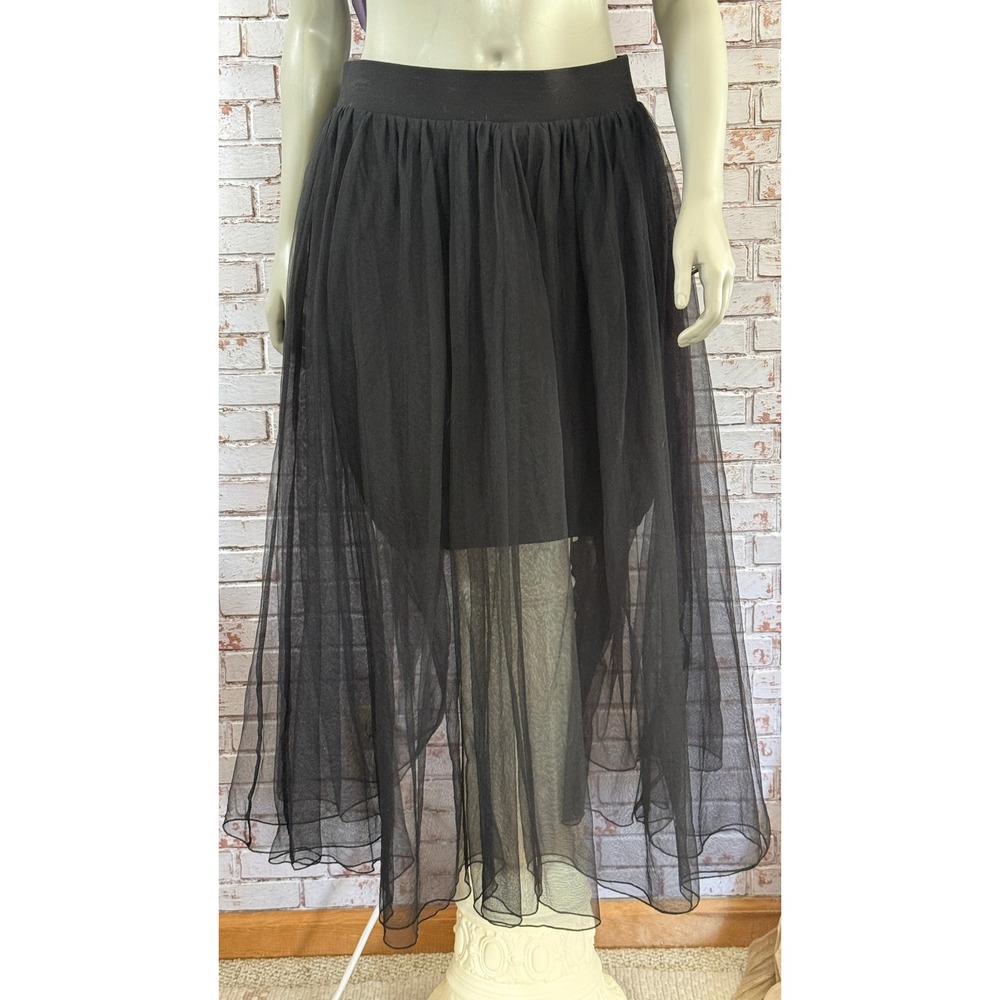 Torrid Black Tulle Mesh Maxi Skirt Layered Sheer Overlay Plus Size 2 Witchy Edgy